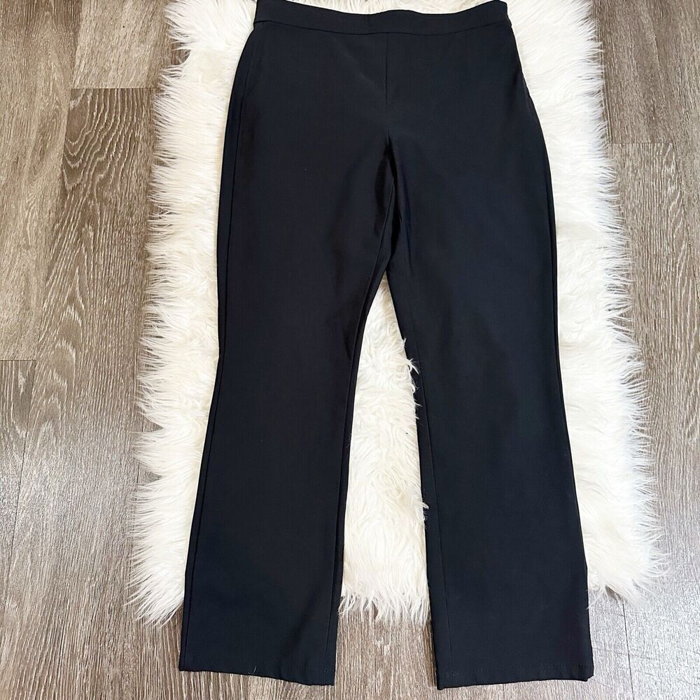 Theory Womens Black Flat Front Trouser Pants Size 10 Black Side Zip Office Work
